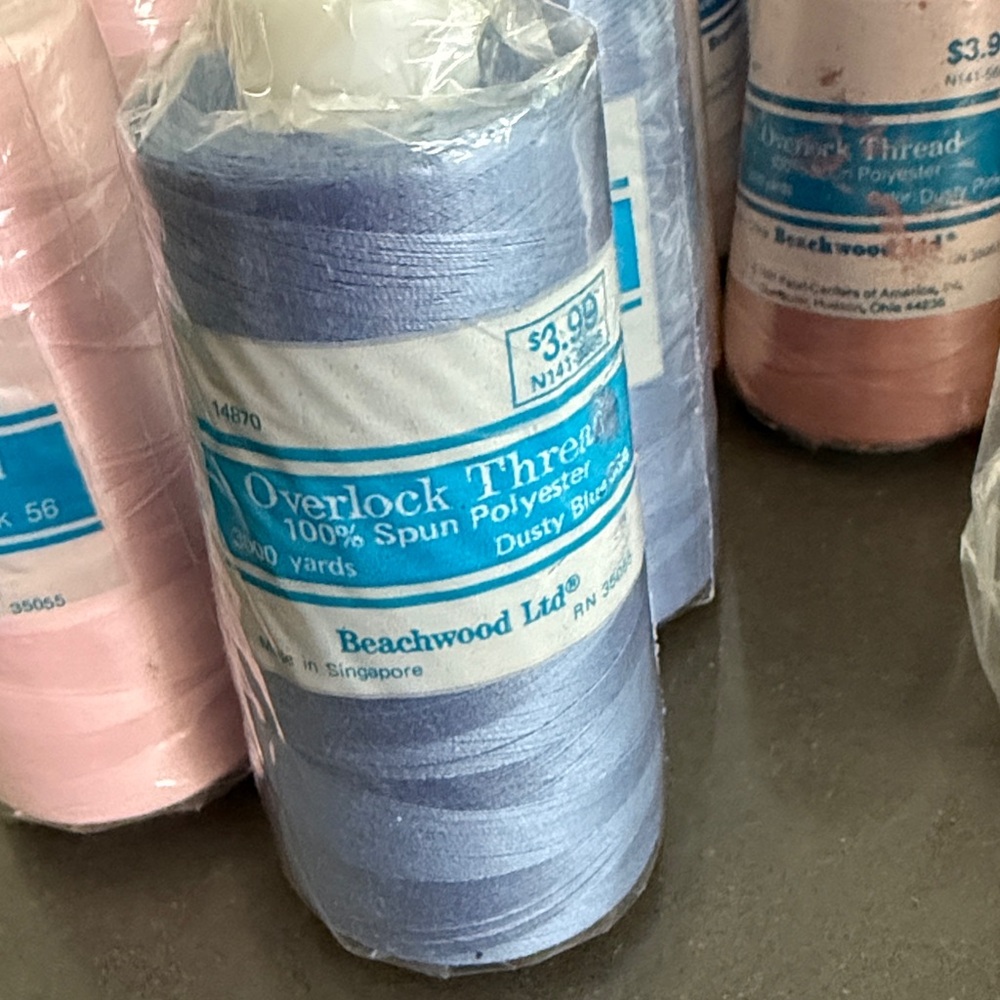 Overlock/Serger Thread 17 Cone/Spool Lot. Blue, Cream, Peach, Pinks, White - Picture 2 of 4